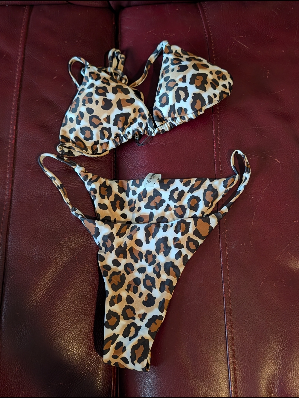 Leopard Print Triangle Bikini Set - Brown & Black